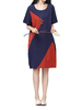 Casual Women Color Block Patchwork Cotton Linen Dress