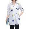 Casual Women Color Block Printed Lapel Irregular Blouse