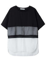 Casual Women Color Contrast Chiffon Patchwork Split Hem T-shirt