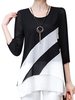 Casual Women Color Contrast O-Neck Irregular Chiffon T-Shirt