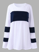 Casual Women Color Contrast O-Neck Pullover T-Shirt