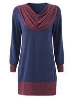 Casual Women Color Contrast Patchwork Heap Collar Blouse