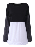 Casual Women Color Contrast Patchwork O-Neck Pullover Blouse