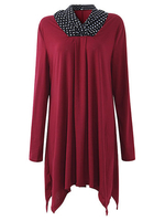 Casual Women Dot Cowl Collar Pleated Asymmetric Blouse