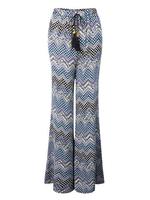 Casual Women Drawstring Floral Flared Wide Leg Trousers