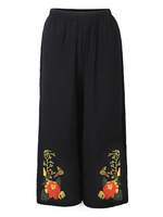 Casual Women Elastic Waist Embroidery Wide Leg Pants