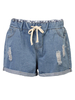 Casual Women Elastic Waist Rolled edge Hole Denim Shorts
