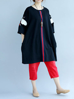 Casual Women Embroidered Half Sleeve Loose Shirt Dresses