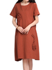 Casual Women Embroidery Patchwork Linen A-Line Dress