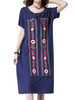 Casual Women Embroidery Short Sleeve Pockets Dress