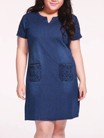 Casual Women Embroidery Short Sleeve V-Neck Denim Dress