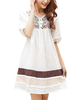 Casual Women Embroidery Stripe Patchwork V Neck Half Sleeve Dress