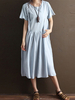 Casual Women Fake Two Pieces Short Sleeve O-Neck Dresses