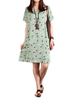 Casual Women Feather Printing Pocket Cotton Linen Dress