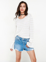 Casual Women Flare Sleeve O-Neck See Through Shirts