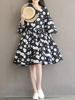 Casual Women Floral 3/4 Sleeve O-Neck Print Dresses