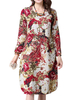Casual Women Floral Long Sleeve Pocket Cotton Linen Dress