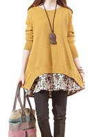 Casual Women Floral Patchwork Long Sleeve Two Piece Knit Mini Dress