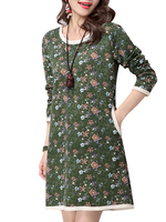 Casual Women Floral Printed Long Sleeve Cotton Mini Dress