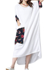 Casual Women Floral Printed Pocket Patchwork Asymmetric Linen Dress