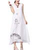 Casual Women Flower Printed Sleeveless Swing Linen Cotton Dress