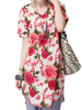 Casual Women Flower Printed V-Neck Split Cotton Linen Blouse