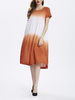 Casual Women Gradual Change Colors Ruffle Knee-Length Dress