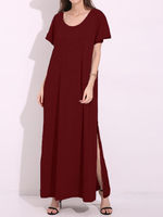 Casual Women High Split Pure Color Long Maxi Dresses