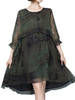 Casual Women Ink Printed Half Sleeve Drawstring Chiffon Dress