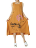 Casual Women Ink Printed Sleeveless Pockets Midi Dress