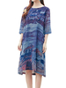 Casual Women Ink Printing O-Neck Half Sleeve Linen Dress
