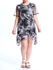 Casual Women Ink Printing Yarn Patchwork Irregular Hem T-Shirt