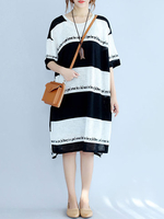 Casual Women Irregular Stripe Short Sleeves O-Neck Dresses