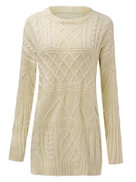 Casual Women Jacquard Knit Pure Color O Neck Pullover Sweater