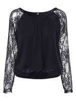 Casual Women Lace Stitching Hollow Out Pullover Tops