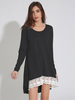 Casual Women Lace Stitching Long Sleeve O-Neck Irregular Mini Dresses