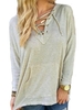 Casual Women Lace Up V Neck Long Sleeve Sweatshirts