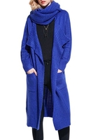 Casual Women Lapel Long Sleeve Pocket Knitted Cardigan Outerwear