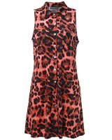 Casual Women Leopard Printed Lapels Pocket Button Dress