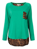 Casual Women Leopard Printed Pocket Long Sleeve T-shirt