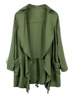 Casual Women Long Sleeve Drawstring Elastic Lapel Jacket