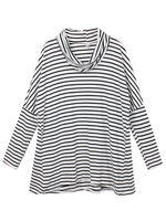 Casual Women Long Sleeve High Collar Stripe Batwing Shirts
