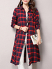 Casual Women Long Sleeve Lapel Plaid Button Long Blouse