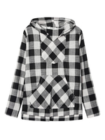 Casual Women Long Sleeve Plaid Pocket Hooded Blouse