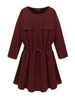 Casual Women Long Sleeve Pocket Drawstring Waist A-line Dress