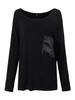 Casual Women Long Sleeve PU Pockets Loose T-Shirts