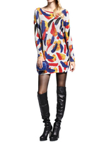 Casual Women Long Sleeve Pullover Printed Knit Sweater Dress