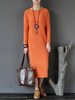 Casual Women Long Sleeve Pure Color Knitted Mid-Long Dresses