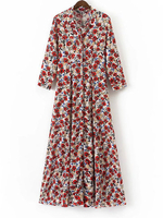 Casual Women Long Sleeve Turn-down Collar Floral Dresses