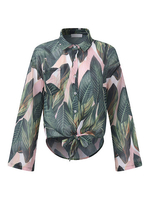 Casual Women Long Sleeve Turn-down Collar Leaves Blouses